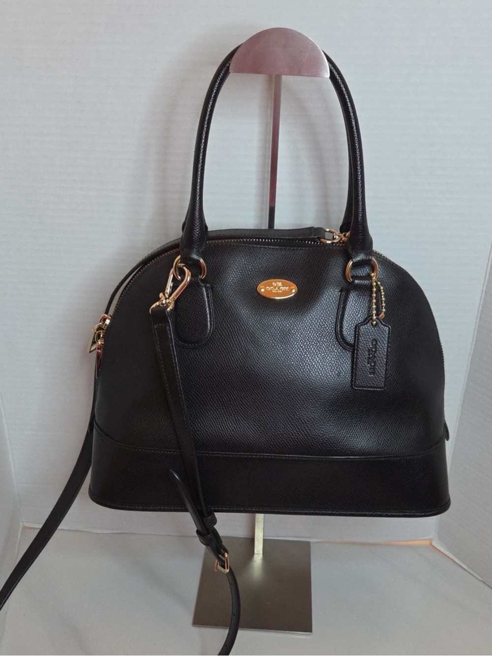 Coach Cora Black Leather Domed Bag